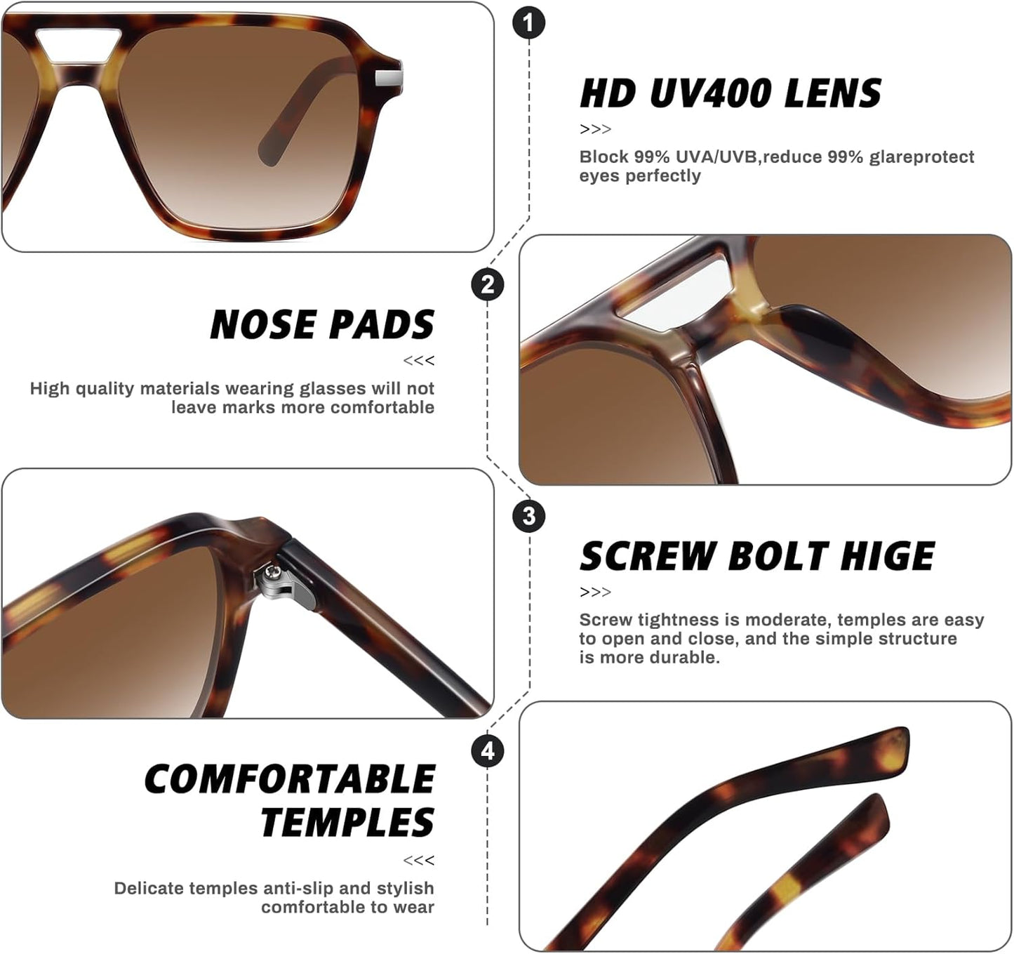 Retro Aviator Sunglasses for Women Men Trendy Classic Square 70s 80s 90s Vintage Shades Double Bridge Aviators FZN813