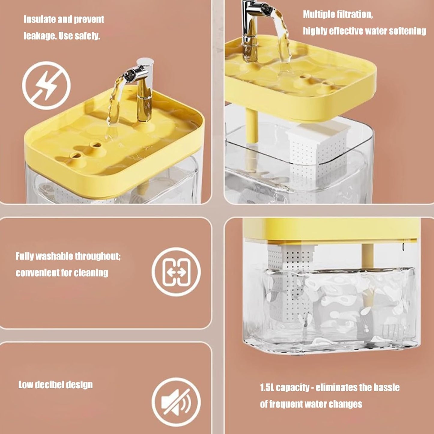 Automatic Pet Cats Water Fountain Dispenser 1500 ML for Dog Waterer Cats Drinker Feeders Container
