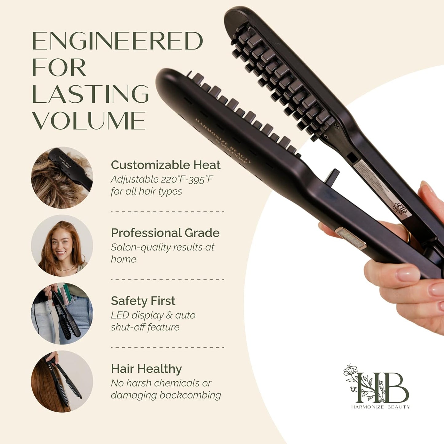 Harmonize Beauty VOLOOM 1.5" Hair Crimper Tool for Women - Volumizing Iron for Long Thick Hair - Professional Crimping Iron with Patented Plate Technology - Sleek Design for Instant Volume & Lift
