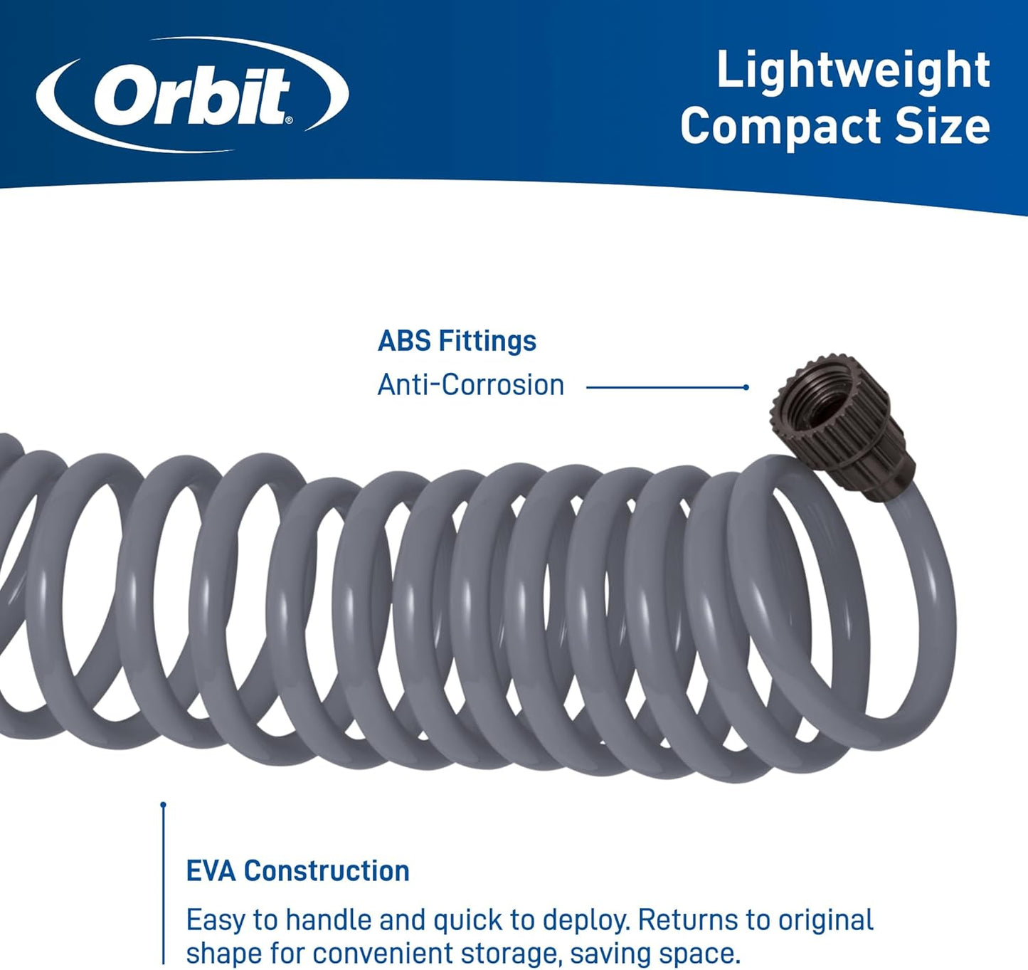 Orbit 26382 Coil Garden Hose, 25 Feet, with 8-Pattern Hose Nozzle (Gray)