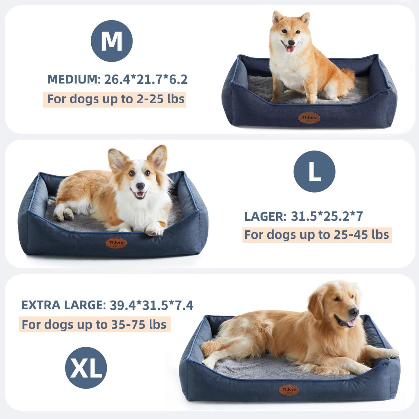 Orthopedic Dog Beds for Small Dogs, Durable Egg Crate Foam Sofa Dog Bed with Washable Removable Cover, Waterproof Lining, Pet Bed for Medium Dogs, Navy