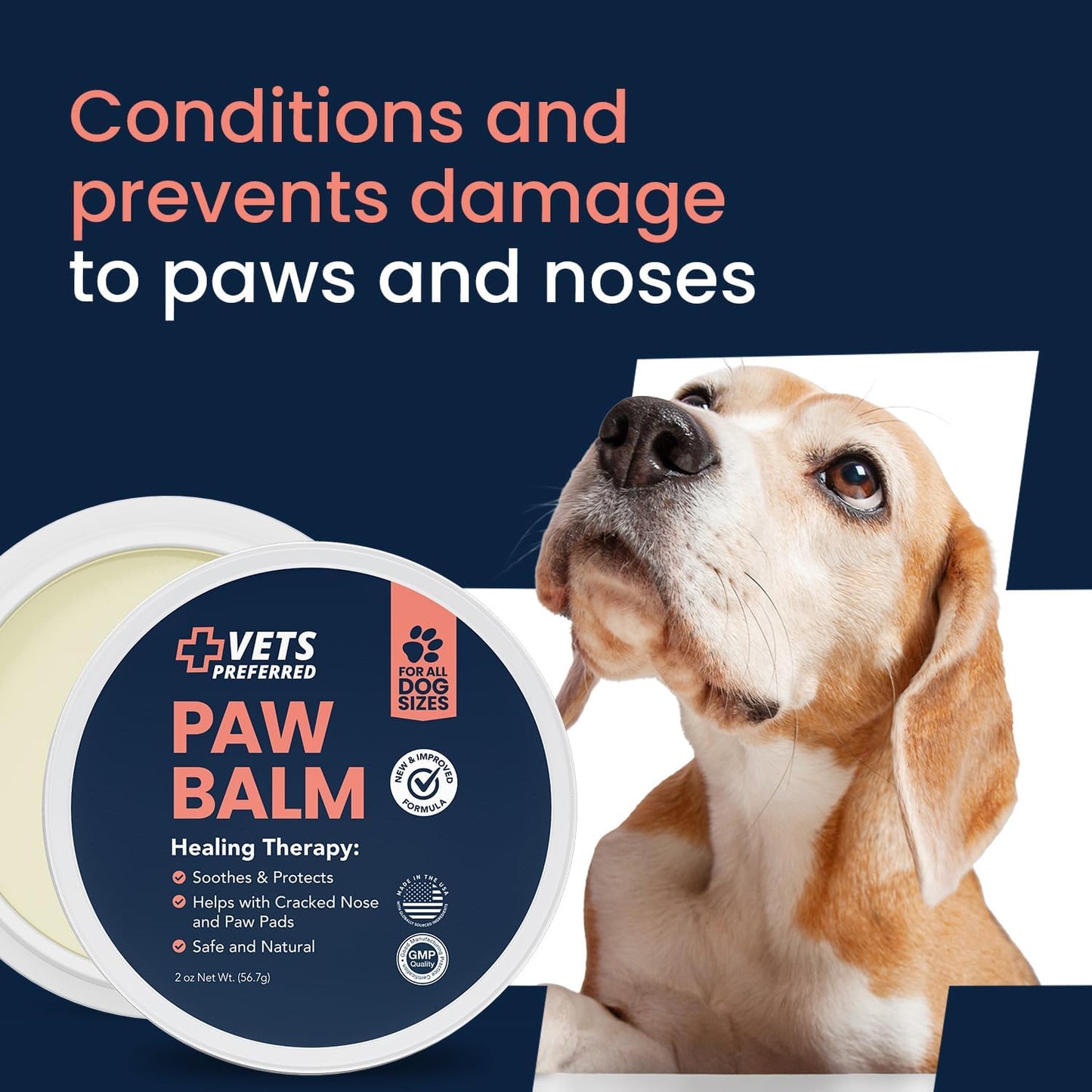 Vets Preferred Paw Balm Pad Protector for Dogs – Dog Paw Balm Soother – Heals, Repairs and Moisturizes Dry Noses and Paws – Ideal for Extreme Weather Season Conditions - 2 Oz