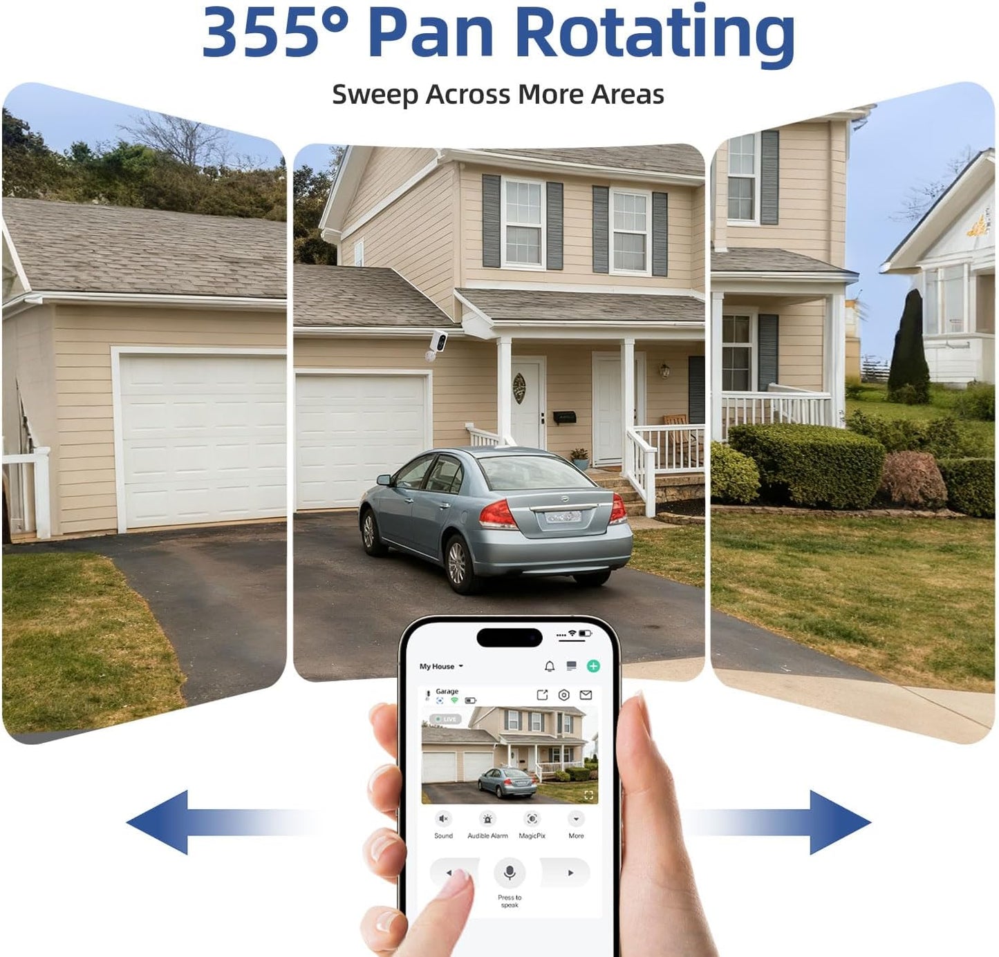 Security Cameras Wireless Outdoor 355° Pan Rotating 2K Color Night Vision Cameras for Home Security WiFi Battery Outdoor Camera Motion Detection 2-Way Talk IP65 Spotlight Siren SD/Cloud Storage 2 Pack