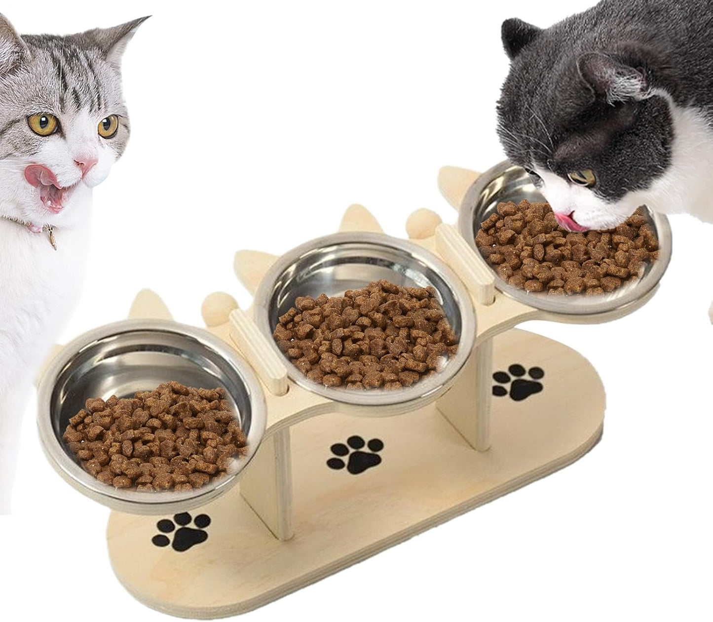 Elevated Dog Bowls, Tilted Wooden Feeding Stand, Cat and Dog Bowl Station with Non-Slip Base, Pet Feeding Bowls, Adjustable Bowl Holder with Sturdy Construction, Home Accessory for Puppies