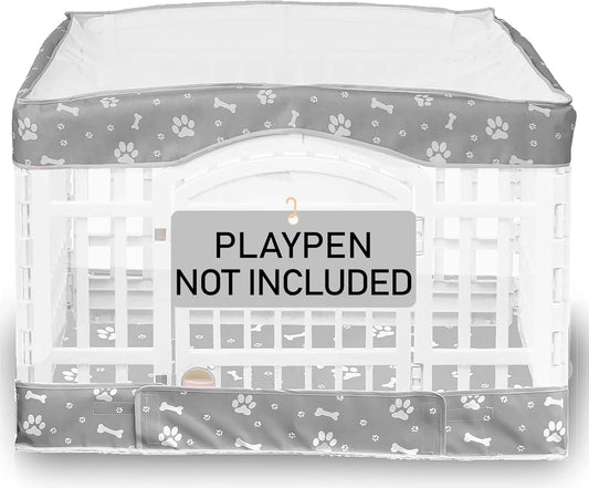 Dog Playpen Bottom Pad and Mesh Top Cover fit 36" x 36“ Puppy Playpen(Fence NOT Included),Reusable for Pet Training,Dog Crate,Waterproof Pet Pee Pads,Whelping,Puppies/Small Dogs,Hoop&Loop Design,Gray