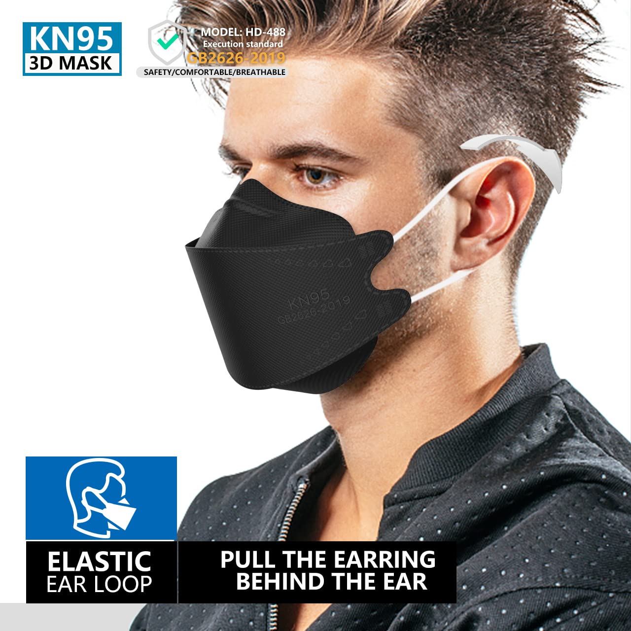 KN95 Face Masks 50 Pack, Breathable Comfortable and Disposable KN95 Mask, Black
