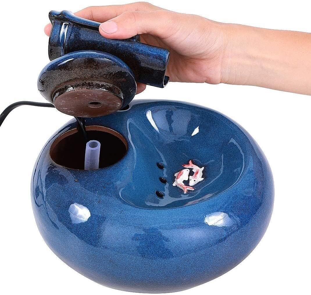 Fountain Ceramic Pet Water Dispenser, Pet Water Fountain, Automatic Circulation Feeding Water Flowing Fountain for Cat Dog, Filtered Water for Your Pet Pet Water Dispenser (Color : Blue)