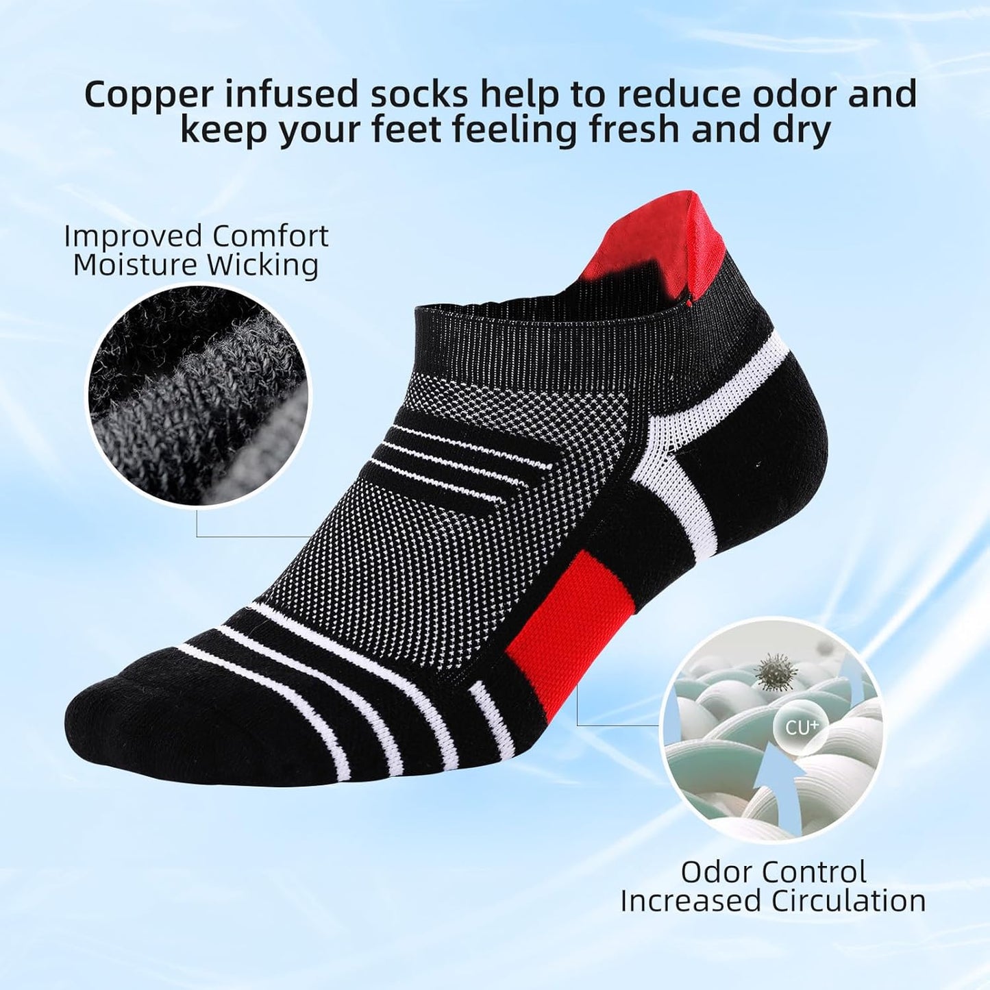 Kodal Ankle Compression Socks, Copper Yarn Low Cut Training Socks, Odor Free Moisture-wicking Arch Support Cushion