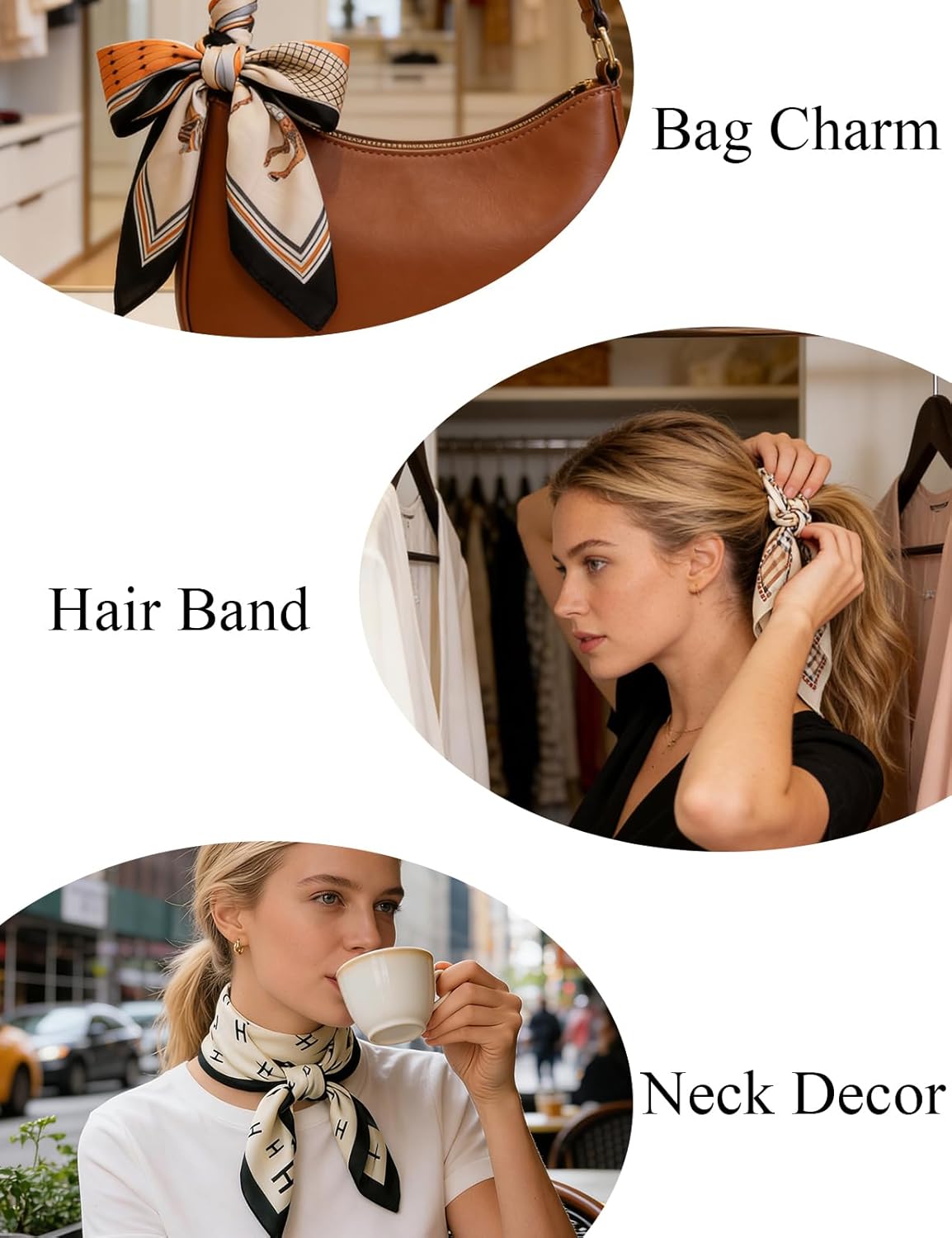 Head Scarf for Women Purse Charms Large Square Neck Scarf Silky Bandana Satin Hair Wrap