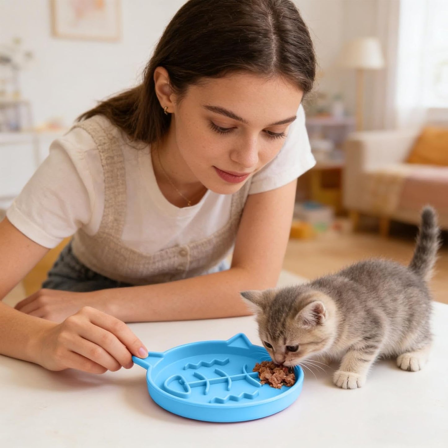 Cat Slow Feeder Bowl, Non Slip Silicone Puzzle Dish, Interactive Feeding Dispenser for Puppies Kittens, Anti Gulping Design Improves Digestion, Easy Clean Pet Bowl for Indoor Outdoor Use