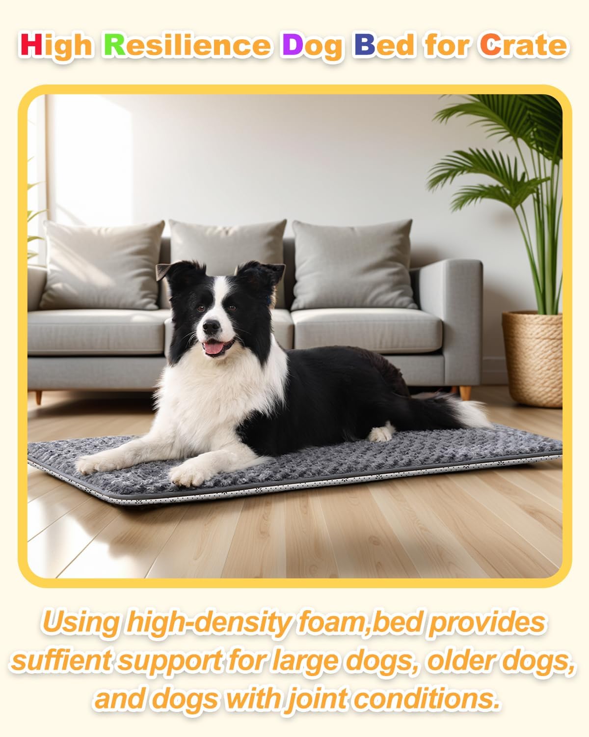 XXL Dog Bed for Crate High Resilience Foam Crate Pad Mat for Large Dogs Washable Anti-Slip,47" x 29",Dark Gray