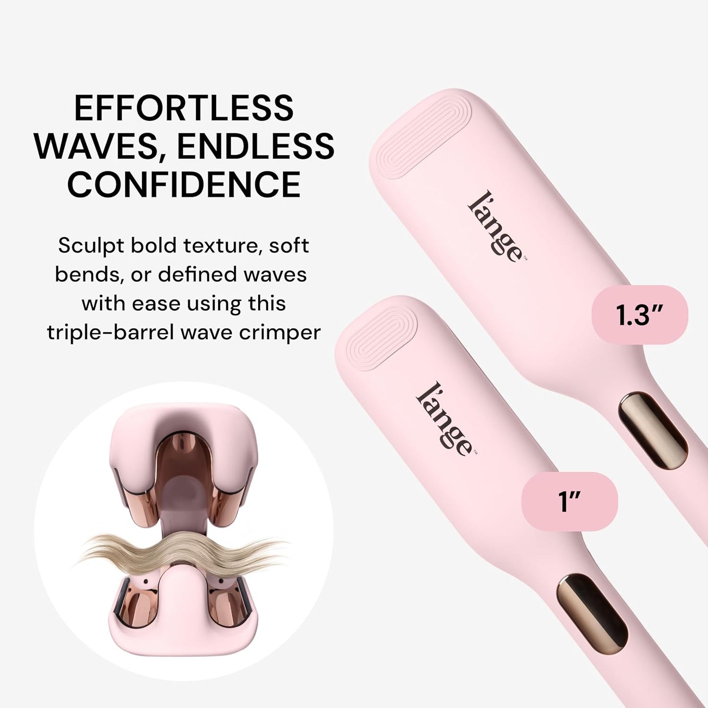 L'ANGE HAIR SculptWaver Titanium Deep Wave | Hair Crimper for Effortless Beach Waves | 3 Barrel Hair Waver with Adjustable Heat | Dual Voltage & Smart Timer | Styling Tools & Appliances, Blush - Small