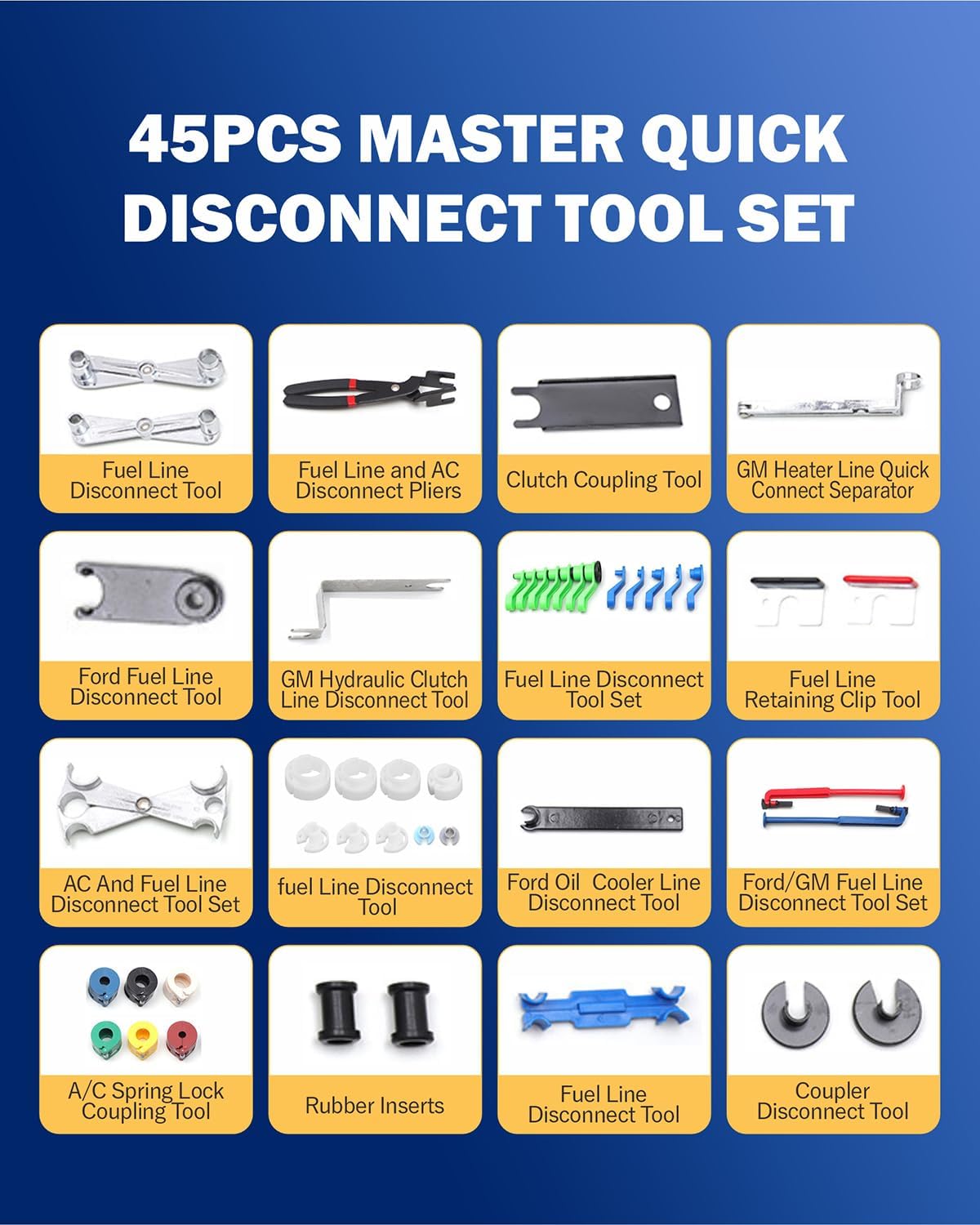 45pcs Master Quick Disconnect Tool Set Fuel Line Disconnect Tool Kit for Automotive A/C Fuel & Transmission Systems, Fuel Line Removal and Separator Tool Compatible with GM Ford Chrysler