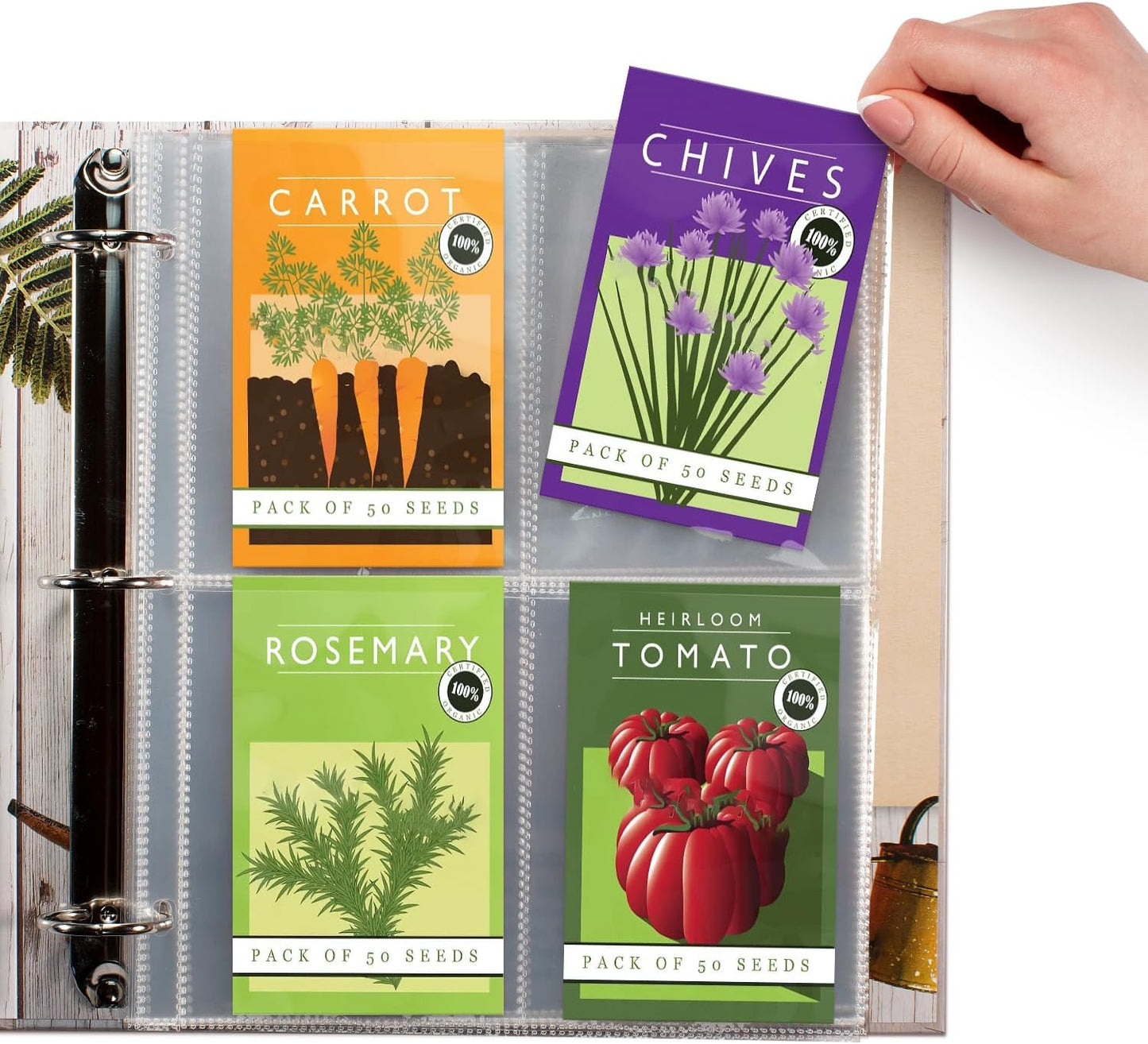400 Pockets Seed Storage Organizer Sleeves (50 Pack) Slot Size 3.5x5, 4 Pocket Garden Seed Organizer, Clear Sleeves for Seed Packet Storage, Seed Keeper, Seed Organizer Binder