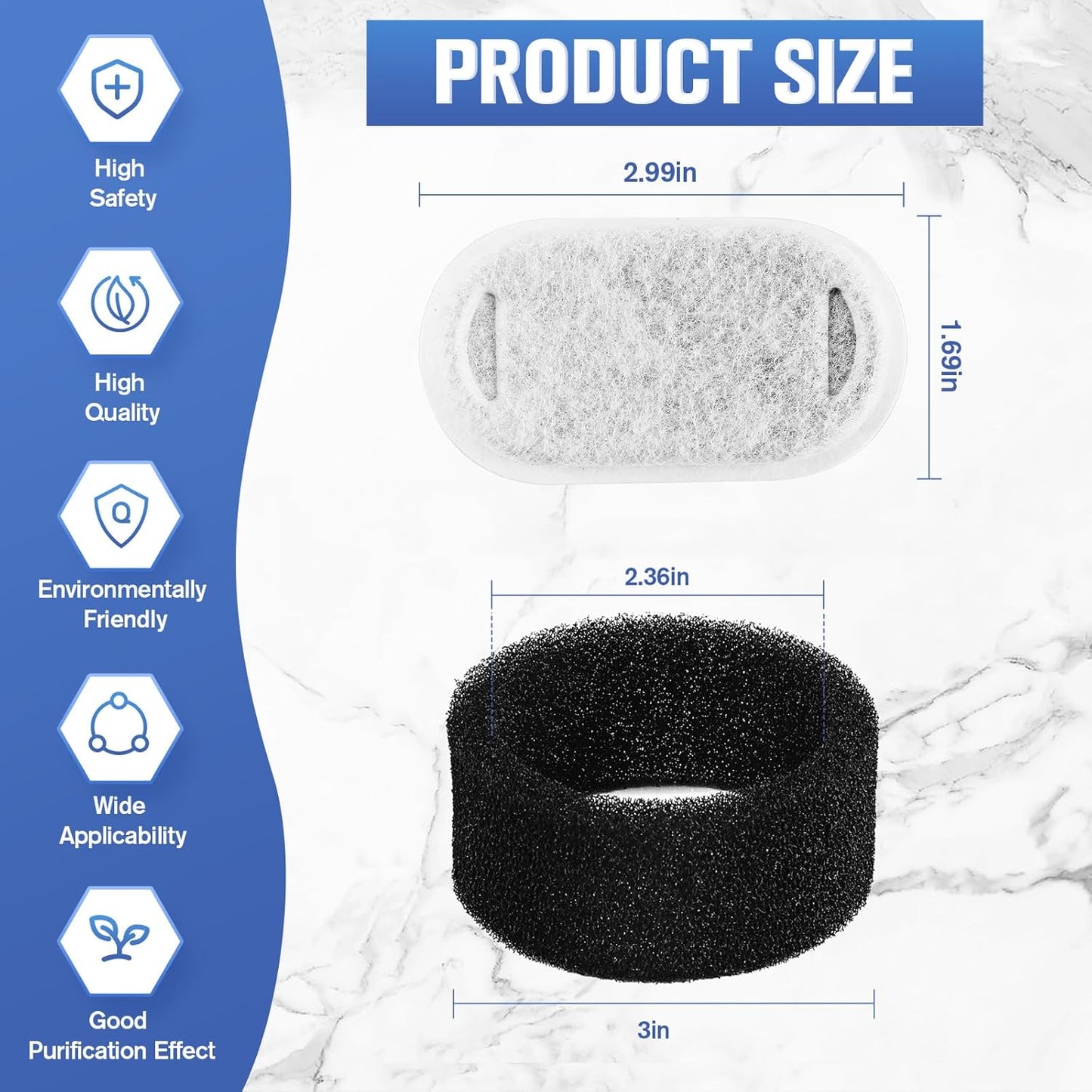 Yizhet 48 Pack Cat Water Fountain Filters, Replacements for 12-24 Months, with 67oz/2L & 108oz/3.2L & 135oz/4.0L Stainless Steel Pet Fountains (24 Filter& 24 Sponges)
