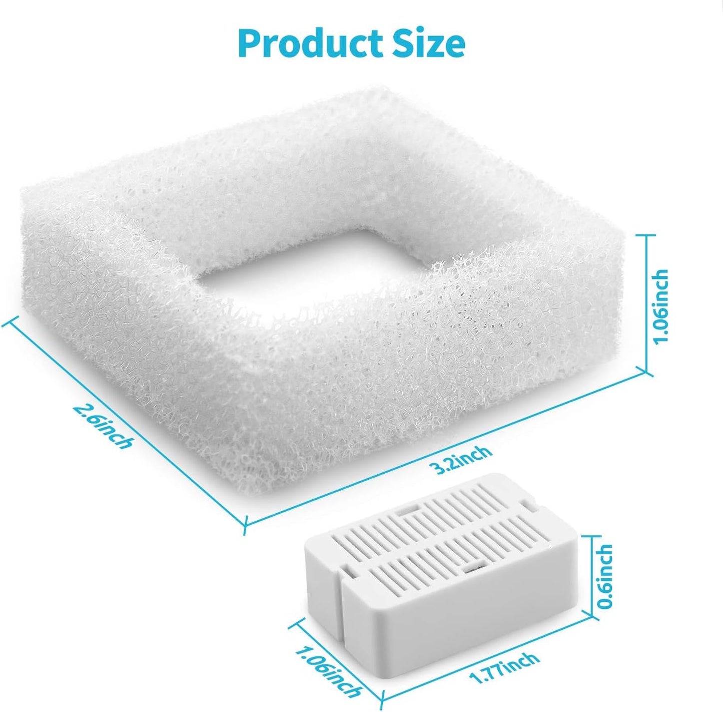 Ofat Home Cat Water Fountain Replacement Filters, 8 Pack Cat Fountain Carbon Filters and 2 Pack Foam Filters for Cat Water Fountain Dog Water Dispenser