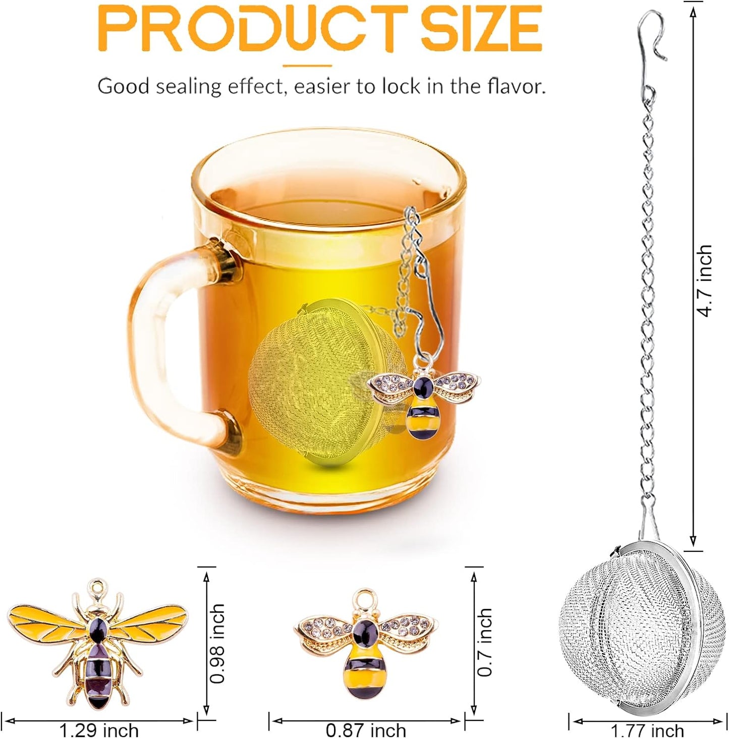 Handmade Tea Ball Infusers - 2pcs, Honey Bee Strainers with Bee Charm Pendant for Loose Leaf Tea