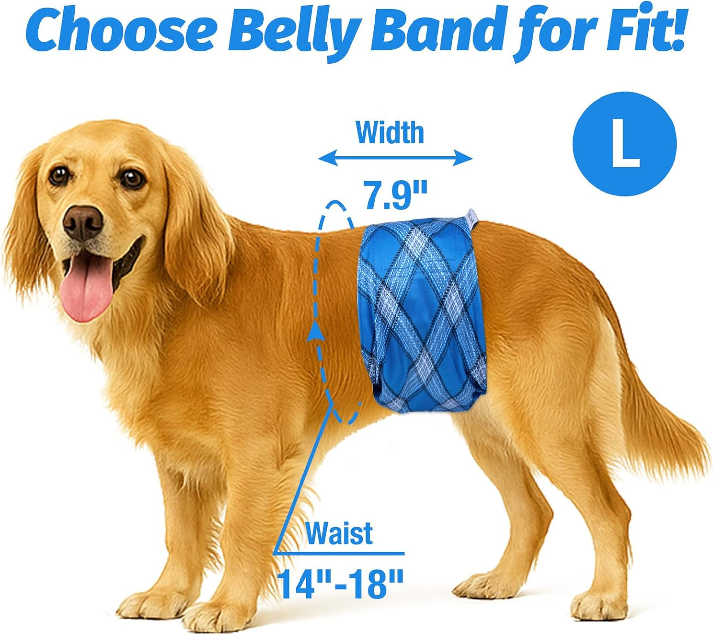 Pet Soft Dog Belly Bands - Washable Dog Diapers Belly Band for Male Dogs, Reusable Male Dogs Wraps 3pack for Doggy Puppy (Blue Plaid, L)