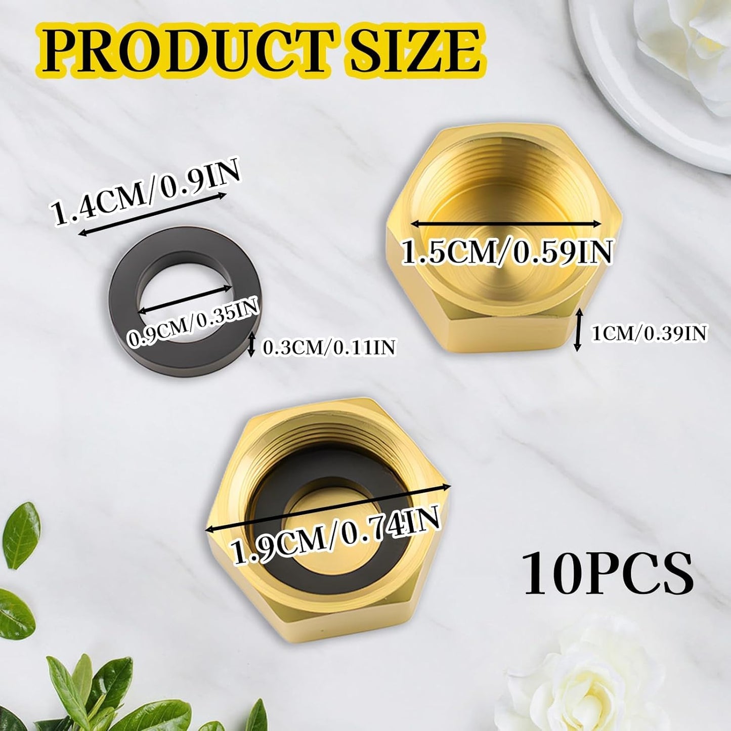 10 PCS 3/8'' Compression Valve Cap Fitting, Brass Cap with Sealing Washer, 3/8 Compression Fittings/Cap Washer/Plumbing Cap for Toilet Faucet, Dishwasher, Water Heater & Supply Line Shut Off Valve