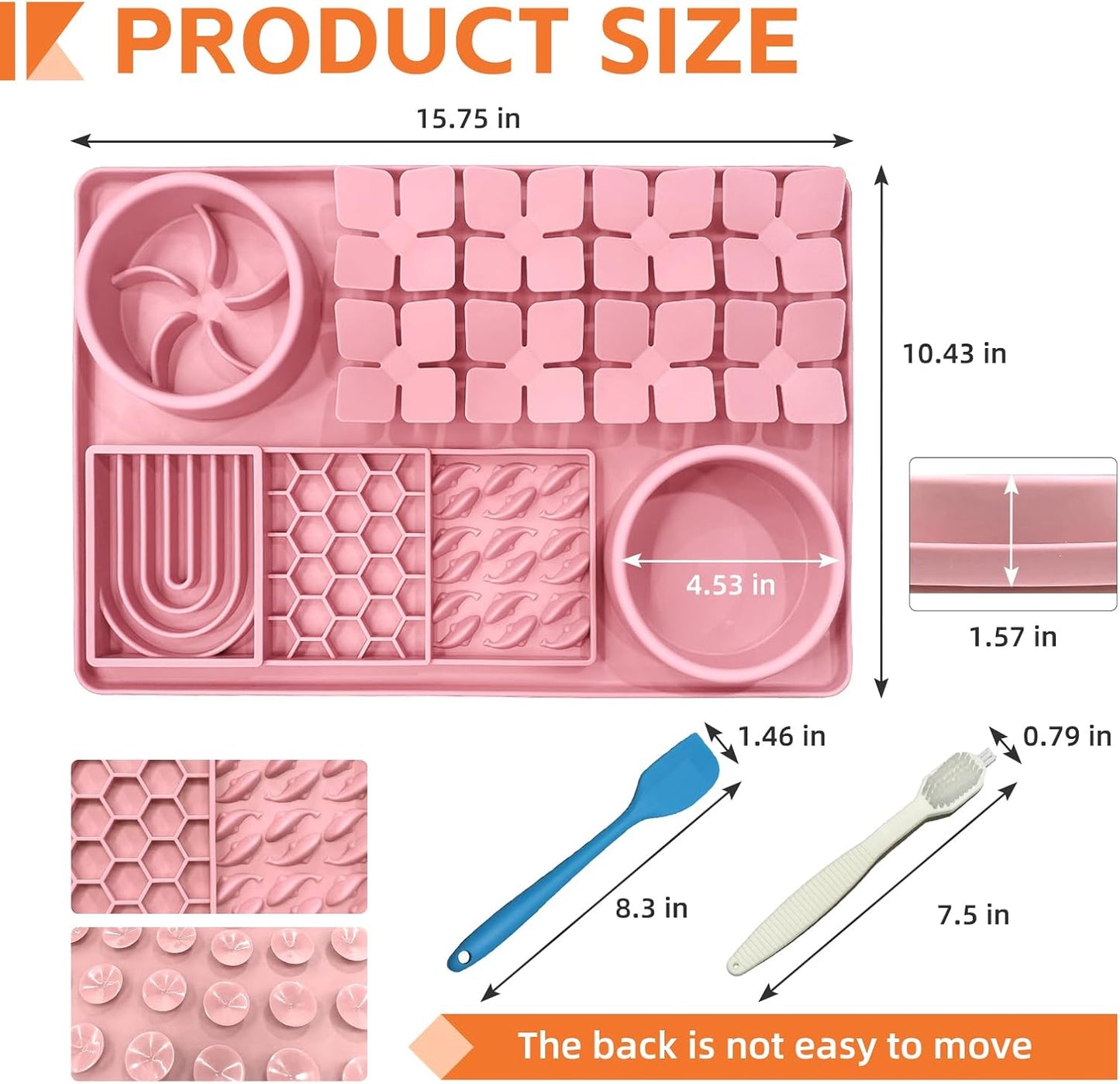 Lick Mat for Dogs Cats Includes Brush and Scraper, Snuffle Mat Silicone Anti-chocking Pet Dish, Non-Slip Dog Licking Bowl Interactive Entertainment Puzzle Toy Pink