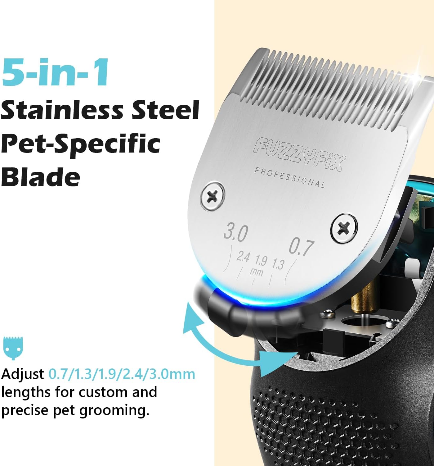 Dog Clippers for Grooming with 5-in-1 Blade, Dog Grooming Kit Cordless Rechargeable Hair Trimmer Detachable Stainless Steel Blade Pet Shaver for Small Puppy Paw Face Head Body