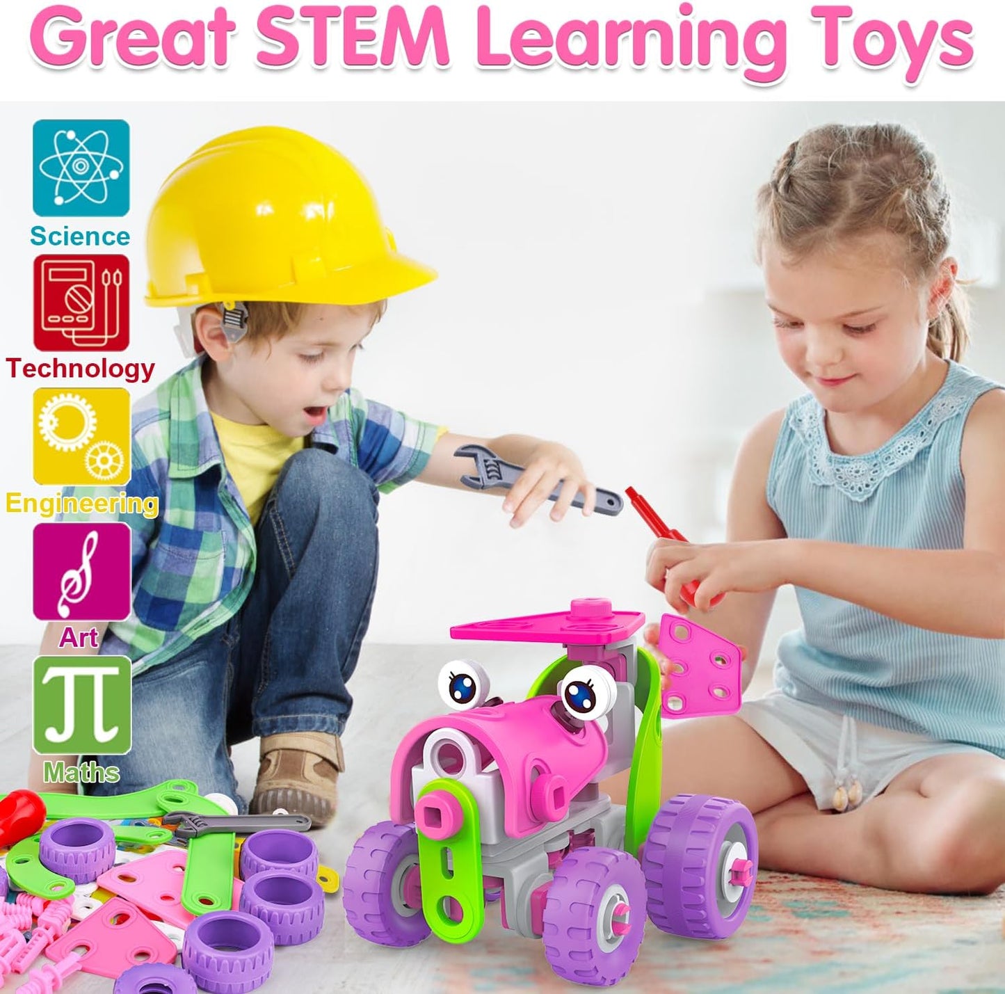 STEM Toys for 4 5 6 7 8+ Year Old Girl Birthday Gifts Pink Educational Building Toys for Kids Ages 4-8 5-7 8-10 Stem Activities Construction Toy for Girls 4-6 6-8 Creative Games Easter Idea Gift