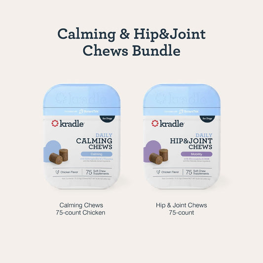 Kradle Calming & Joint Chews for Dogs - 2 Pack (75 Each) - Ashwagandha + Glucosamine MSM - Occasional Anxiety & Mobility Support