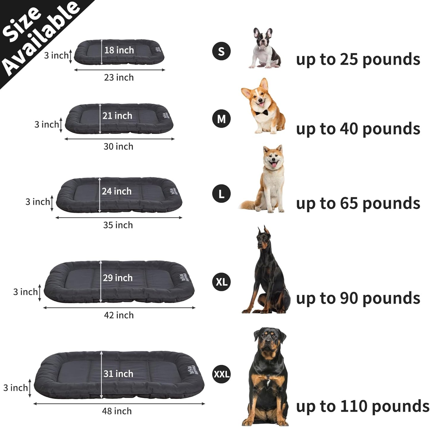 Durable Outdoor Dog Bed with Pillow Around Curling Sleep Fully Waterproof Indoor Cat Bed Crate Mat Stable Kennel Pad, for Pets (Charcoal, Small(23x18in))