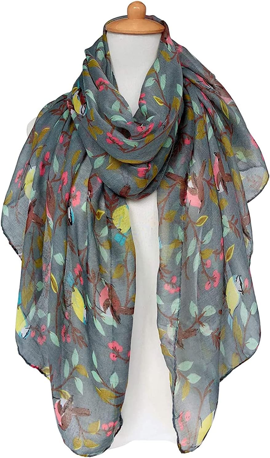 GERINLY Scarfs for Women Lightweight Floral Birds Print Cotton Scarves and Wraps for Spring Shawl Boho Scarf