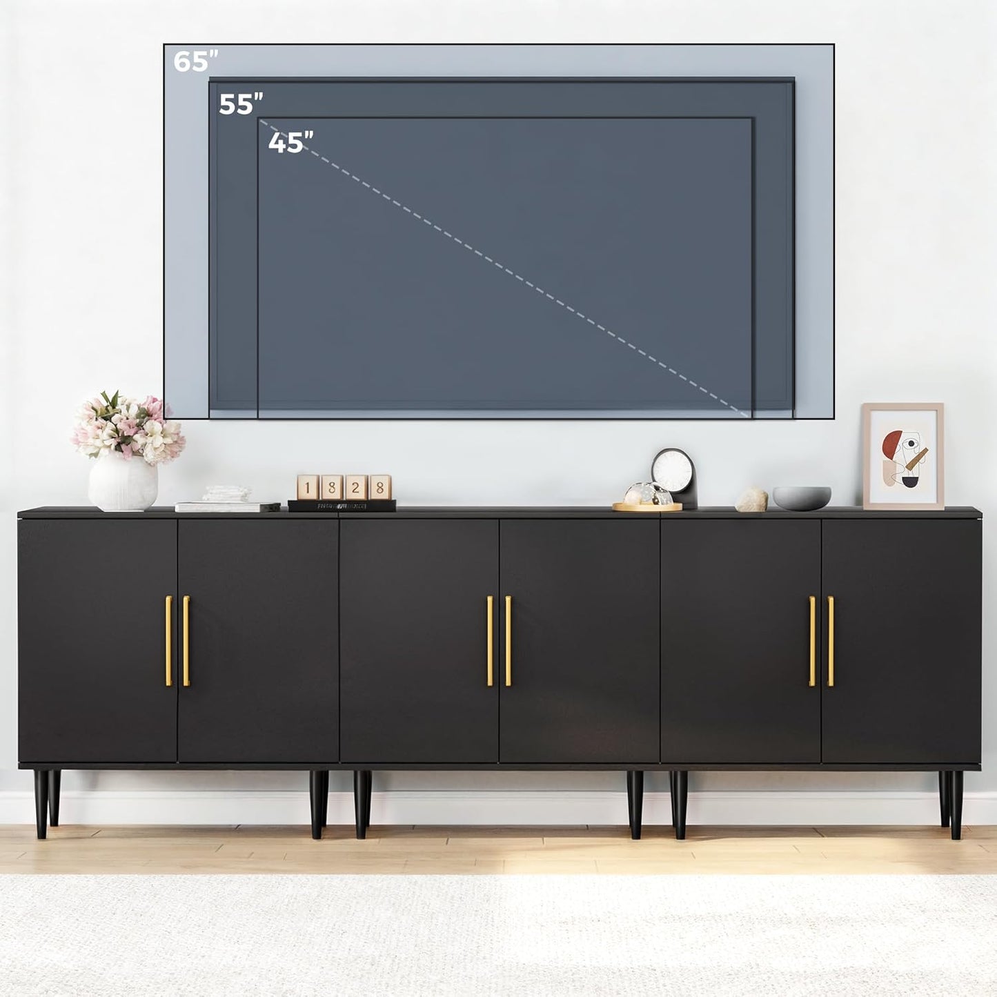 Modern Storage Cabinet, Free Standing Buffet Cabinet, Black Sideboard and Buffet Storage, Wood Accent Furniture for Living Room, Hallway, Entryway, Dining Room, Bedroom (1, Black) | Modern, Sideboard, Buffet Storage, with Doors, Accent Cabinet, 1
