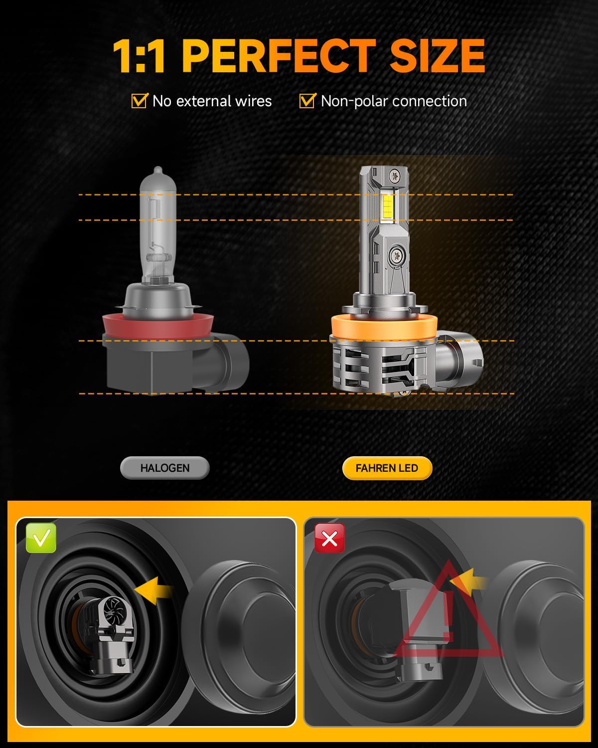 FAHREN 2026 H11/H9/H8 bulbs, 𝟓𝟎,𝟎𝟎𝟎𝐋𝐌 𝟏𝟎𝟎𝟎% Brighter 1:1 Mini Size 6500K Light Kit H11 bulbs With Fan, 10-Year Extended Lifespan, Quick Install No Adapter Needed Plug and Play, Pack of 2