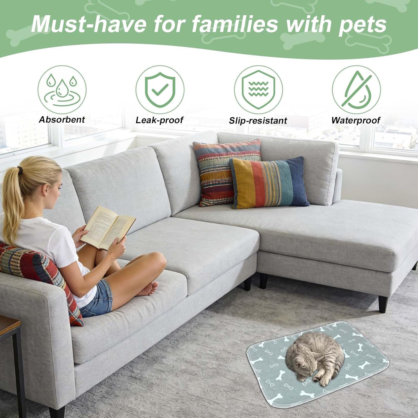 2pcs Pet Pads with Pheromones, 60x40cm/23.62x15.75in Reusable Washable Thickened Puppy Pee Pads for Dogs & Cats Leak-Proof & Anti-Slip Absorbent Pet Training Mat Supplies