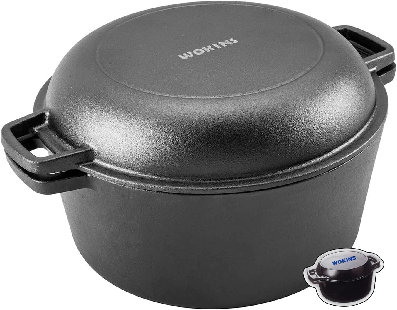 2-in-1 Pre-Seasoned Cast Iron Dutch Oven with Skillet Lid,Oven,Grill,Campfire&Stovetop Safe,Durable Black Cookware Sets with Dual Handles,Cast Iron Skillets for Sourdough Bread baking,Frying,Camping,BBQ,5QT