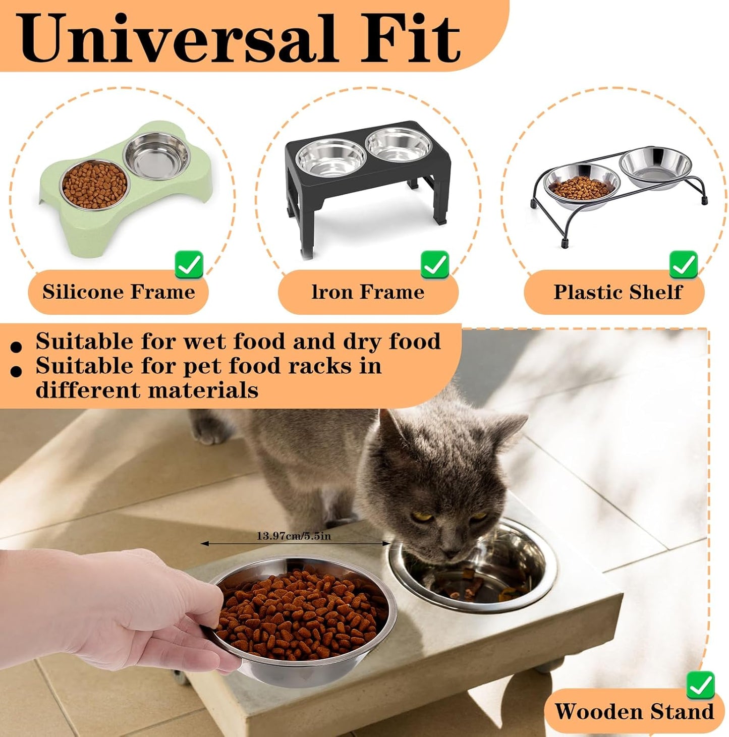 12 PCS Stainless Steel Cat Bowls, 5.5 Inch Metal Cat Bowls, Replacement Elevated Food Water Bowls for Indoor Kitten, Whisker Fatigue Relief Shallow Food Metal Dish for Stray Cats