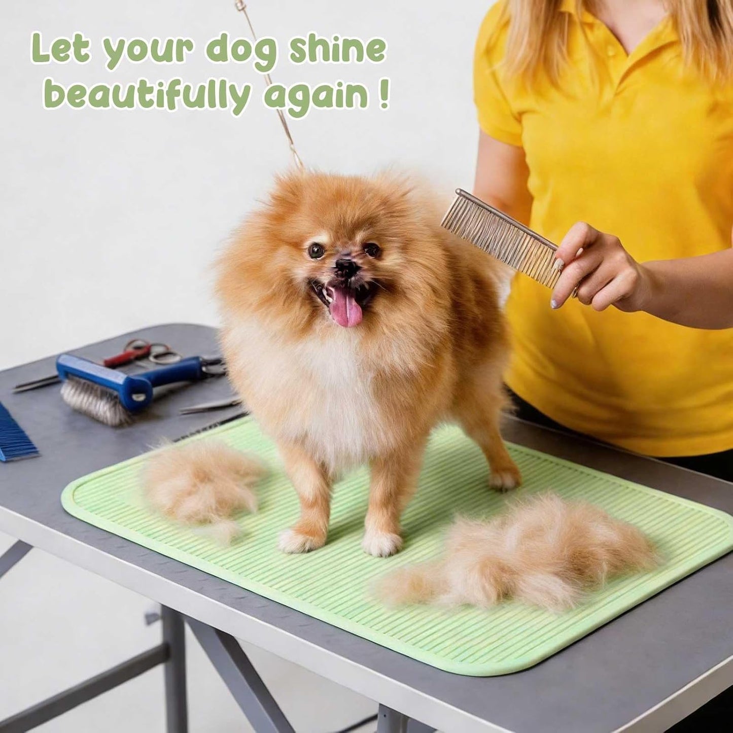 Dog Grooming Table Mat Pad Non Slip，Silicone Durable Premium Non-Slip Dog Bath Mat，Slip Mat - Bathing Mat for Pets，22.45inchX15.75inch (Green)