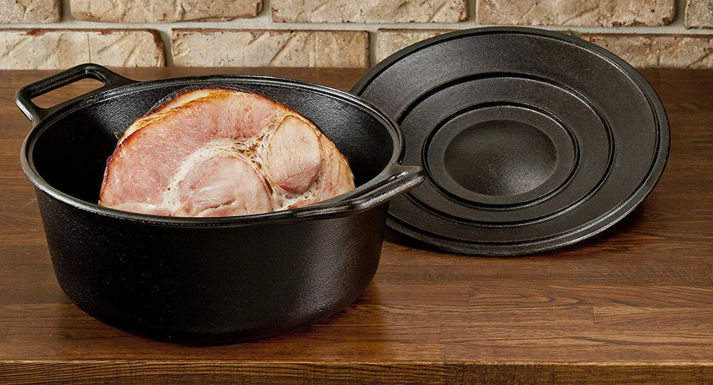 Lodge BOLD Exclusive 7 Quart Premium Pre-Seasoned Cast Iron Dutch Oven with Lid - Dual Handles - Use in the Oven, on the Stove, on the Grill or over the Campfire - Black