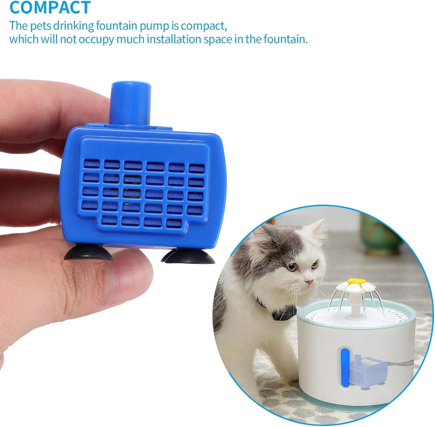 Cat Water Fountain Pump, Pet Fountain Pump Replacement Compatible Motor, Low Energy Consumption Ultra Quiet Drinking Pump with LED Light for Kitten Dog Pet Fountain Dispenser