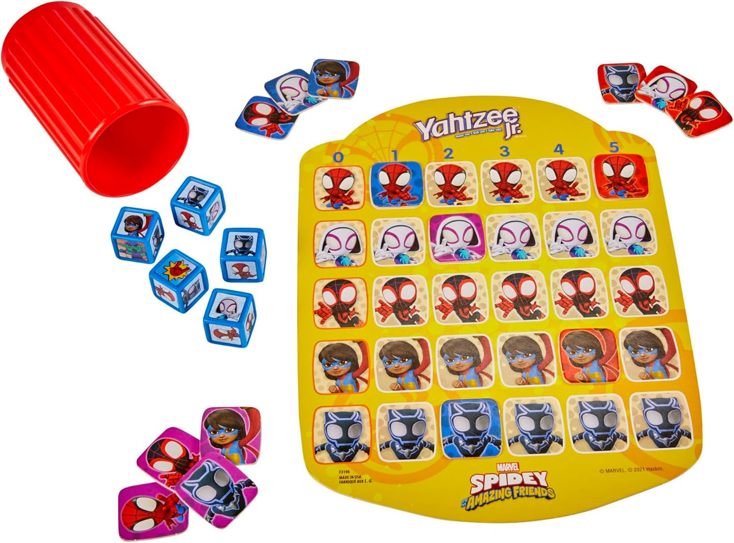 Hasbro Gaming Spidey and His Amazing Friends Yahtzee Jr.Marvel Edition Board Game for Kids, Ages 4 and Up (Amazon Exclusive)