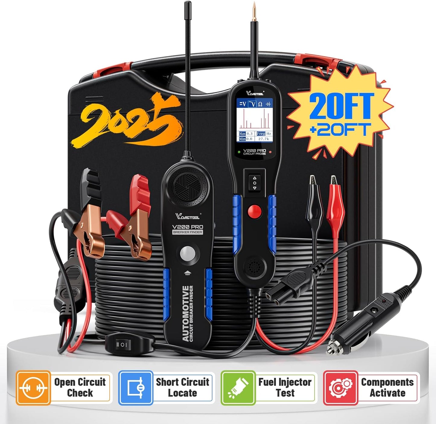 VDIAGTOOL V200 Pro Automotive Circuit Tester, Power Circuit Probe Tester Breaker Finder Tool, 12/24V Electrical Open Short Circuit Finder, Wire Tracer, AC/DC Trailer Relay Fuse Test for 99% Cars
