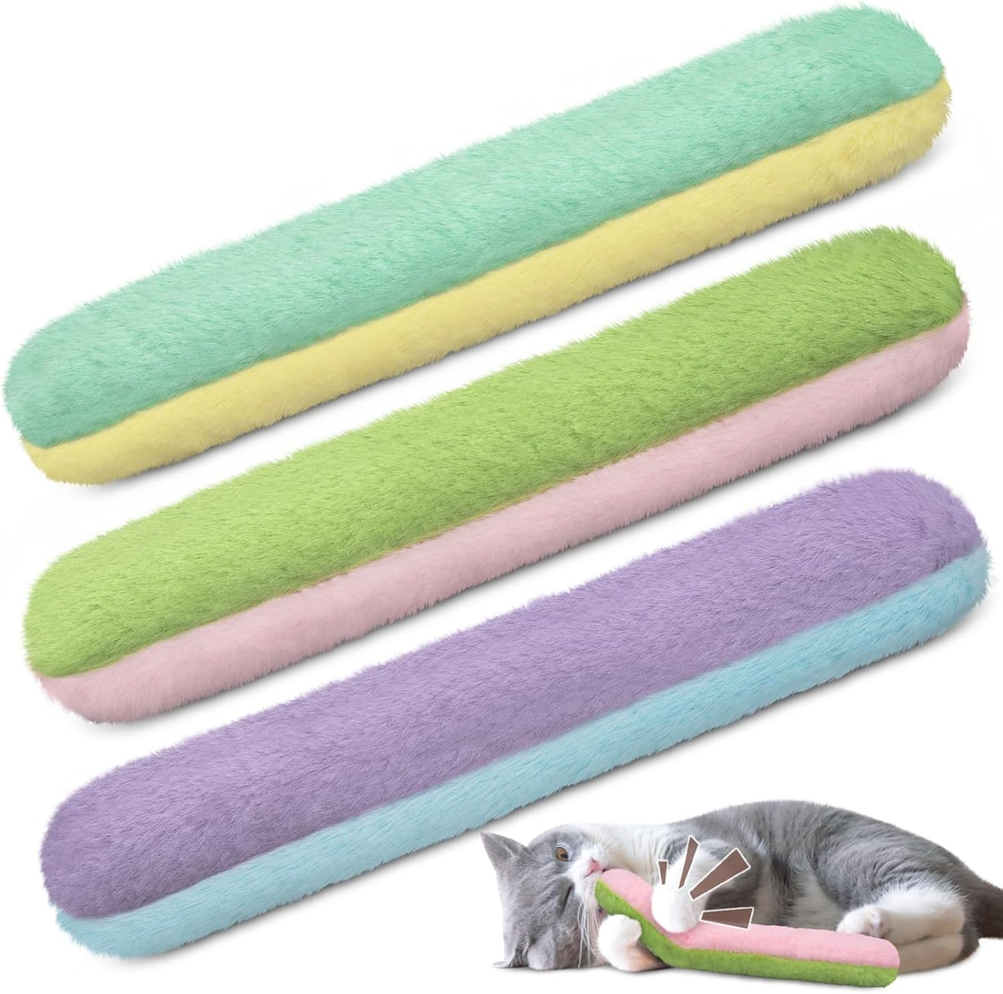 Retro Shaw Cat Toys Pillows 3Pcs, Refillable Catnip Toys with Crinkle Inside, Interactive Indoor Kitty Kicker Stick for Kitten Exercise Boredom Relief 8 Inches