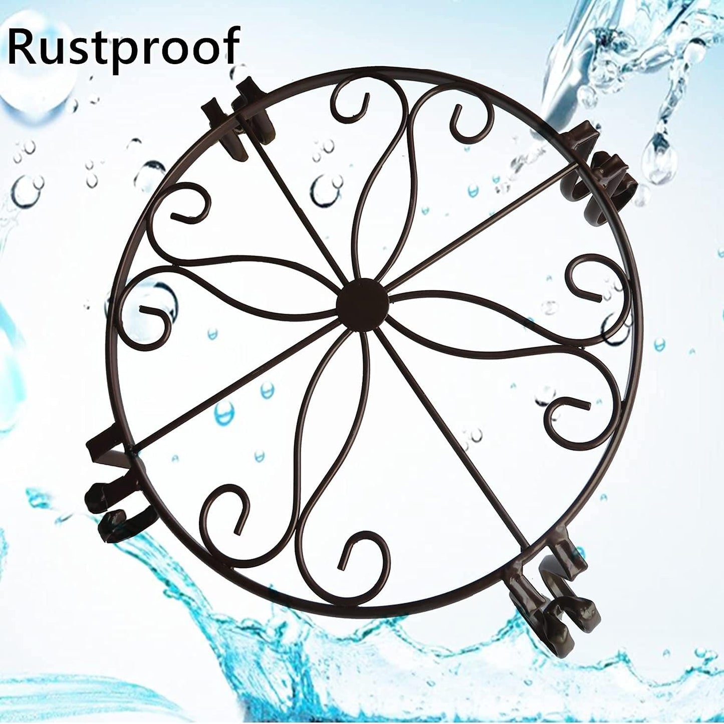 2 Pack 12" Plant Stands, Heavy Duty Rustproof Metal Plant Holders for Indoor and Outdoor Use, Wrought Iron Round Flower Stands for Patio, Balcony, and Garden (Bronze)