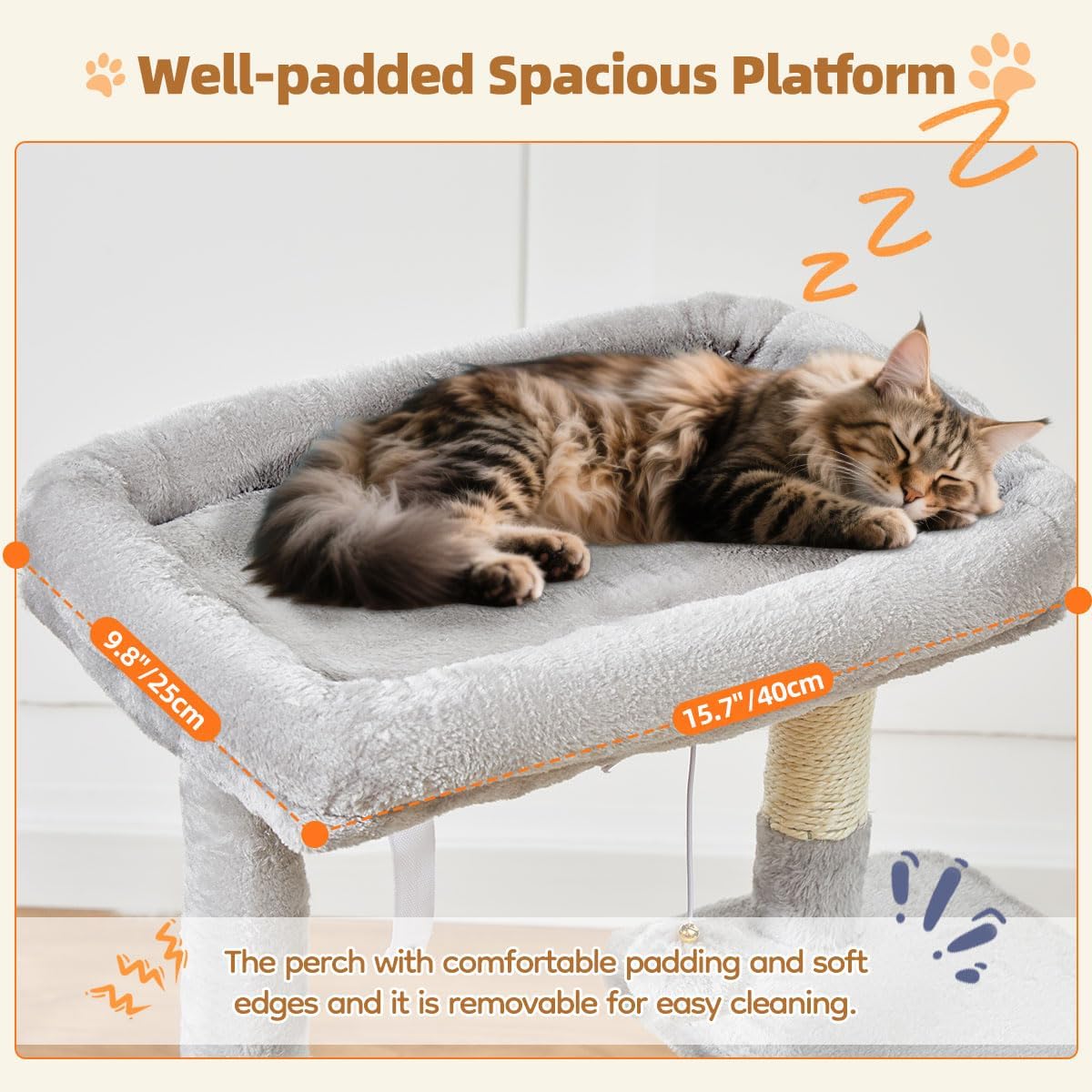 Taoqimiao Cat Tree,38.2-Inch Cat Tower for Indoor Cats,Suitable for Kittens with Luxurious cat condo with Adjustable Baskets and Luxurious Perch Light Gray MS029SW