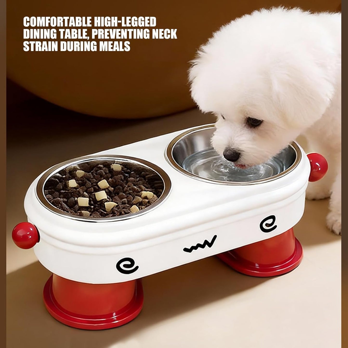 Elevated Dog Bowls, 2 in 1 Anti Slip Feeder, Tilted Pet Dish with Stand, Stainless Steel Feeding Bowl, Pet Feeder with Adjustable Height, Dog Bowl for Puppy Cat Kitten Small Pets Indoor Outdoor