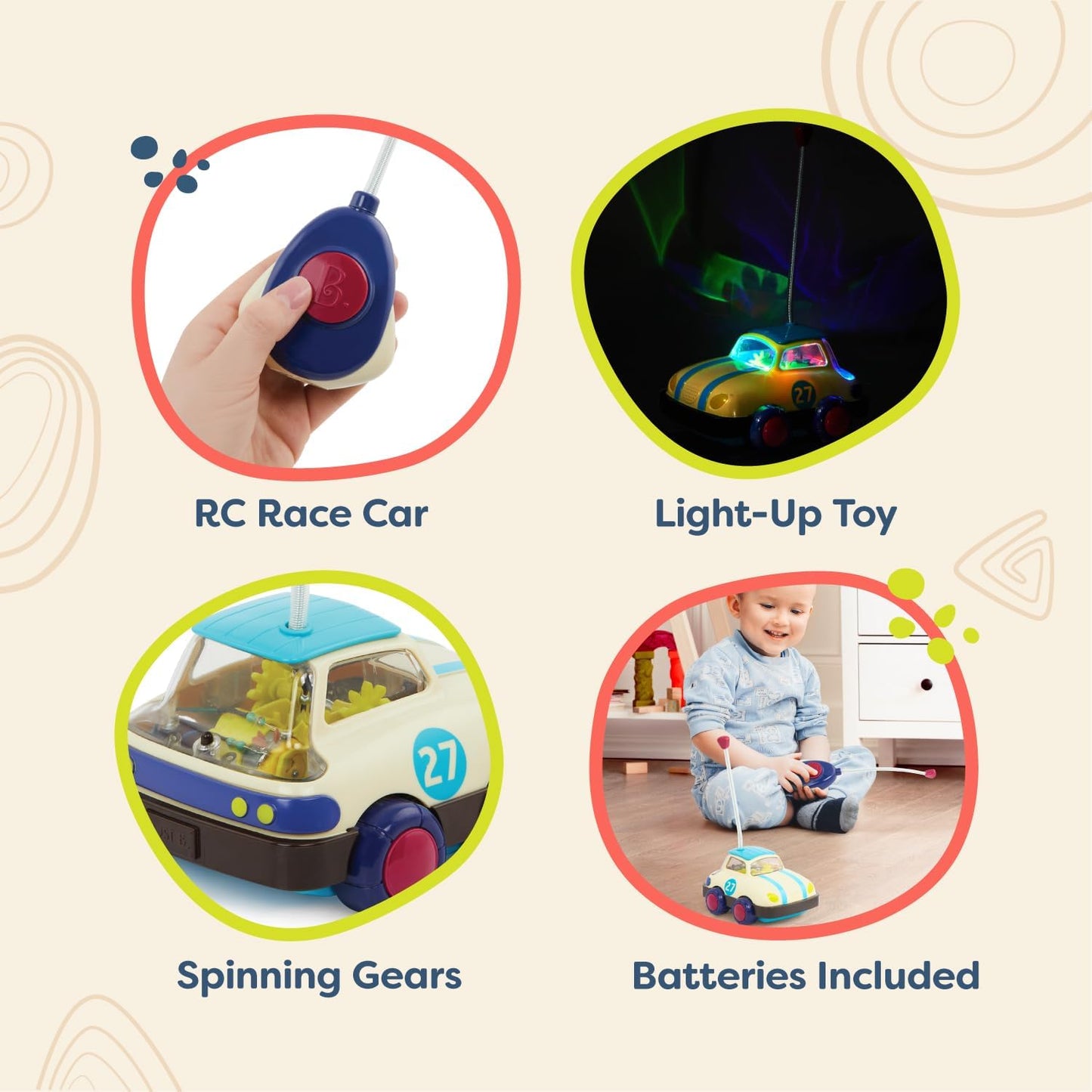 B. toys – Rally Ripster – Remote Control Car – RC Car for Toddlers, Kids – Light – Up Toy Car – Toy Vehicle – 12+ Months