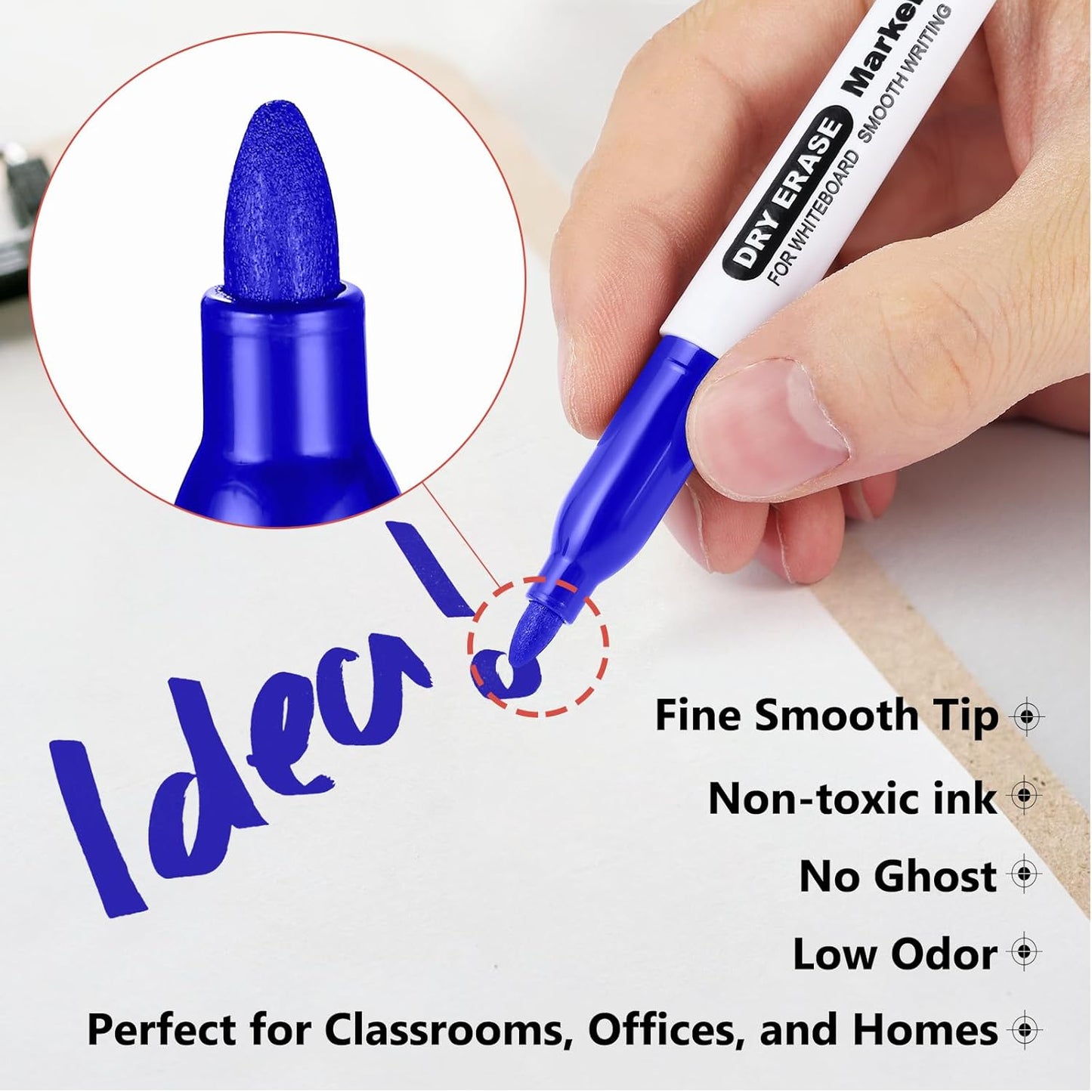 SFAIH Blue Dry Erase Markers Fine Tip - 12 Pack Whiteboard Markers Standard Set For Brainstorming & Visual Planning, Teams, Teacher & Creative Sessions | Low-Odor Non-Toxic Easy Clean