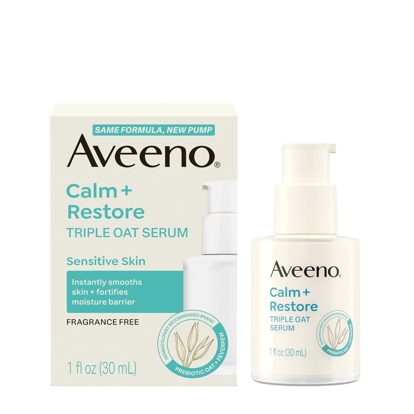 Aveeno Calm + Restore Triple Oat Hydrating Face Serum for Sensitive Skin, Gentle Lightweight Facial Serum Instantly Smooths Skin, Non-Comedogenic, Hypoallergenic & Fragrance-Free, 1 fl. oz