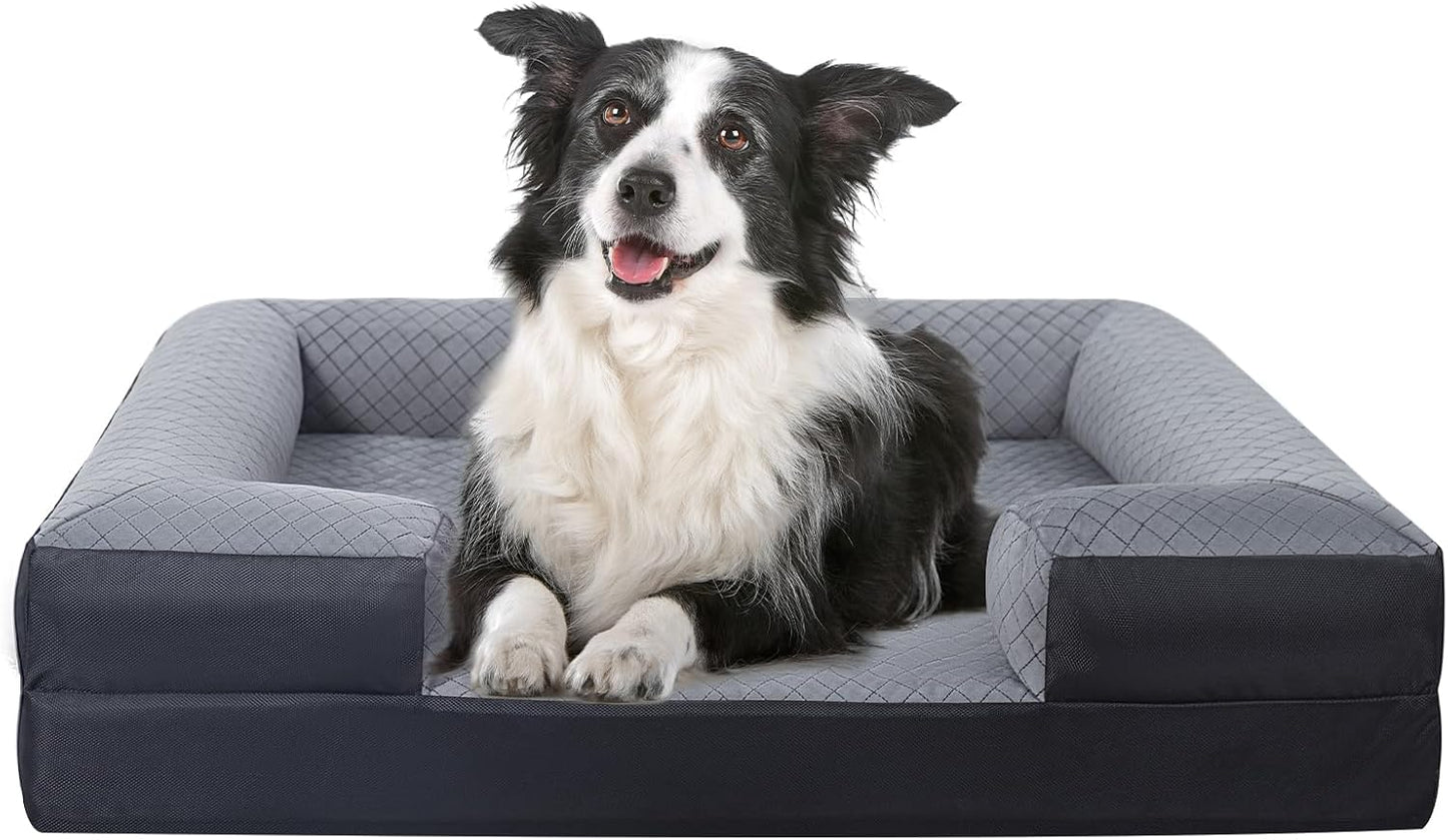 Durable Dog Bed Waterproof and Scratch Resistant, Velvet & Oxford Rugged Dog Sofa,High Density Supportive Foam,Full Removable Machine Washable Cover (35"x28"x6.5")
