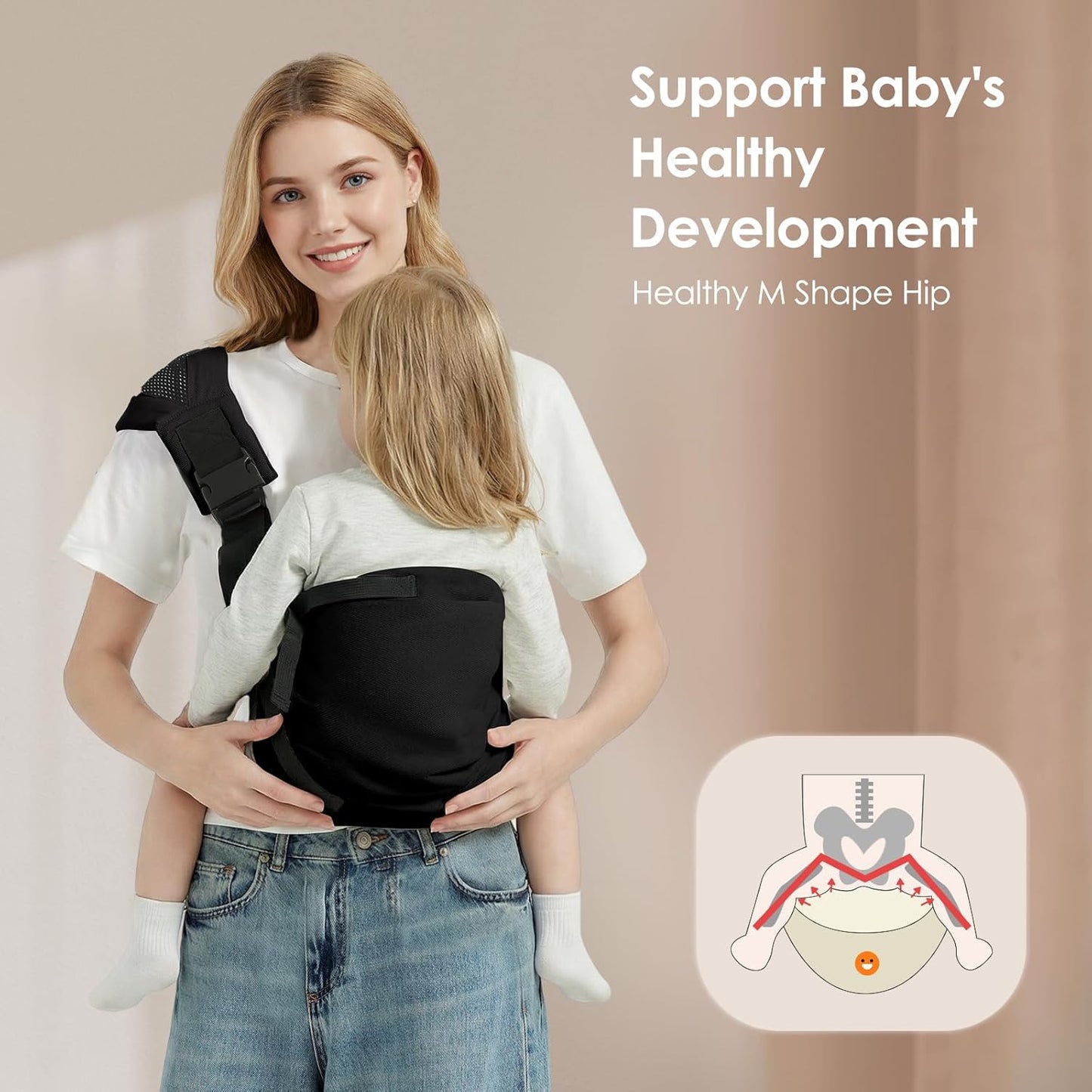 Toddler Sling Carrier, Adjustable Baby Carrier Sling 8-40 lbs, Lightweight Toddler Carrier Baby Sling Carrier, Toddler Hip Carriers One Size Fits All, Black