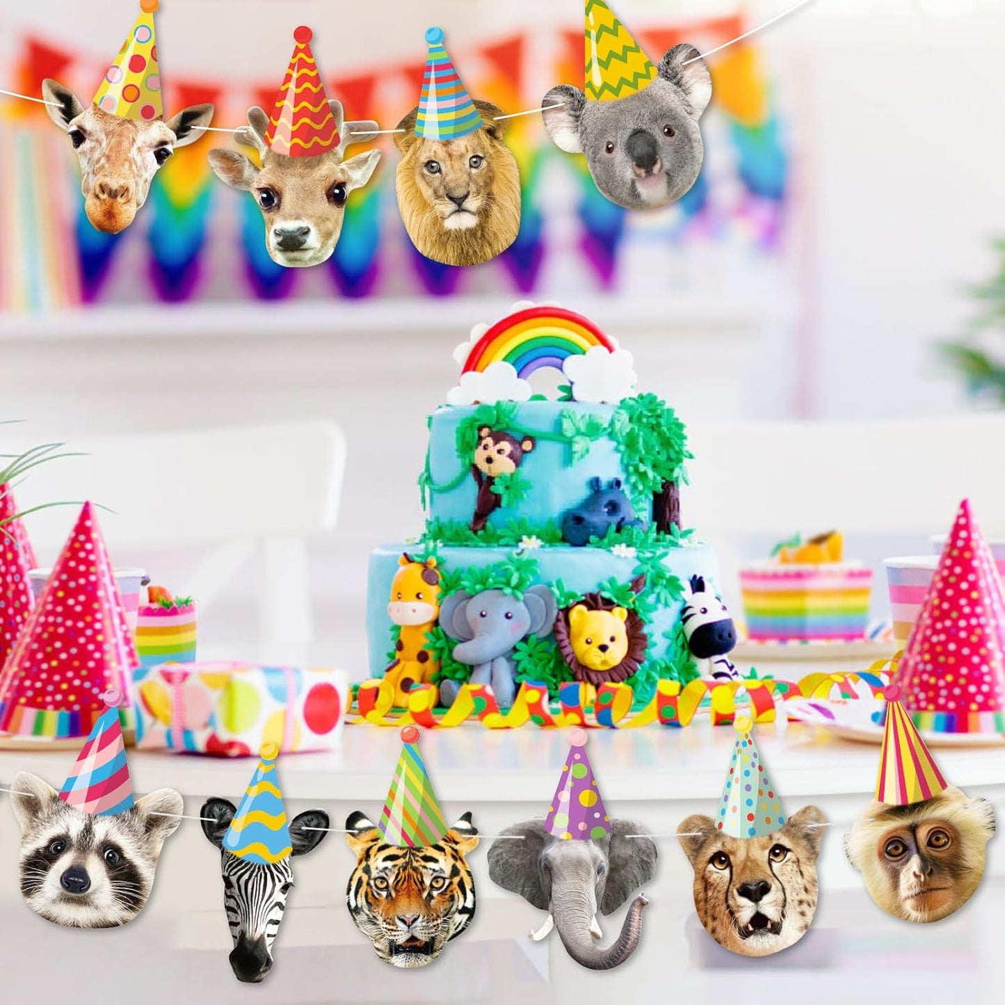 Hooqict Safari Animals Happy Birthday Banner Animal Birthday Party Decorations Party Animal Banner Garland for Jungle Birthday Decorations Kids Wild Zoo Party Supplies