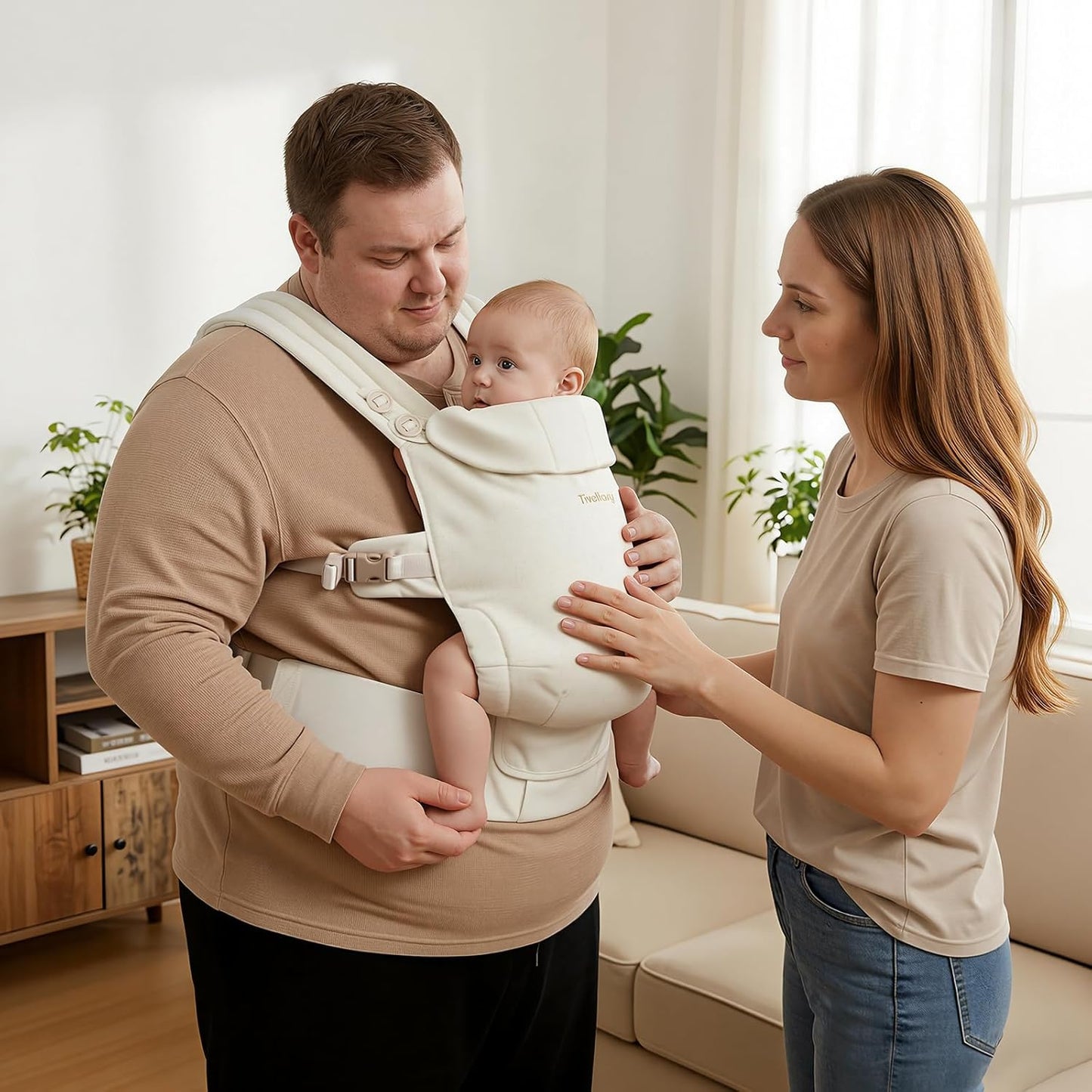 Plus Size Baby Carrier – Widened Shoulder & Waist Straps with Extended Waist, Reinforced Lumbar Support, Linen-Touch Fabric, Ergonomic “M” Position for Newborn to Toddler (7–44 lbs).